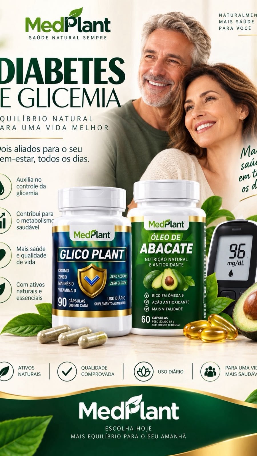Controle de Diabetes e Glicemia com Glico Plant e Óleo de Abacate da MedPlant