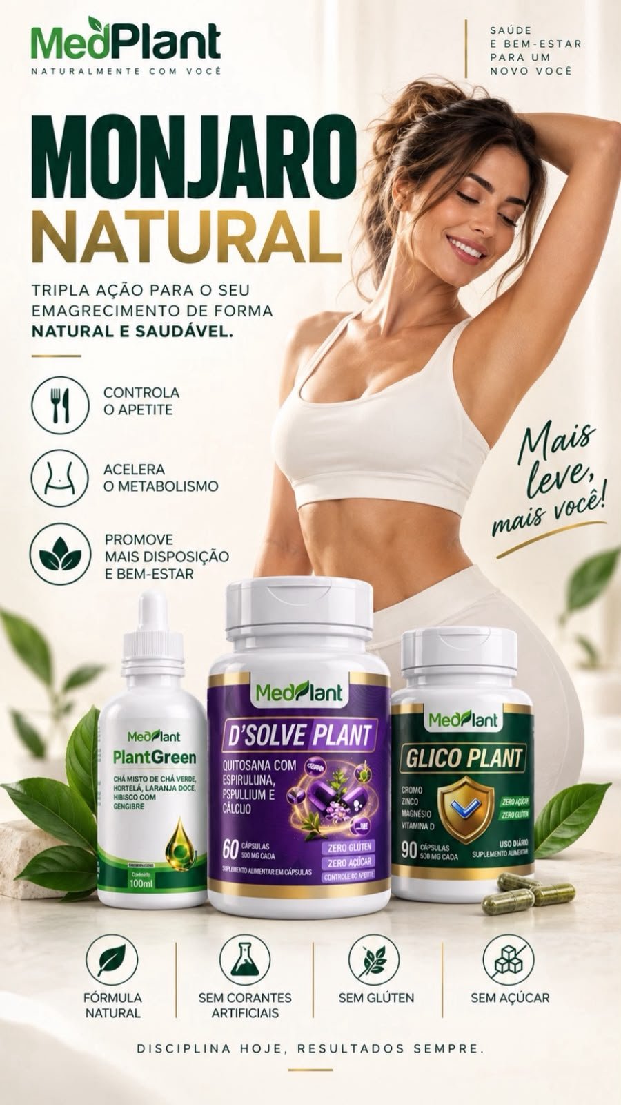 Kit Emagrecimento MedPlant Monjaro Natural, D'Solve Plant, Glico Plant e Plant Green